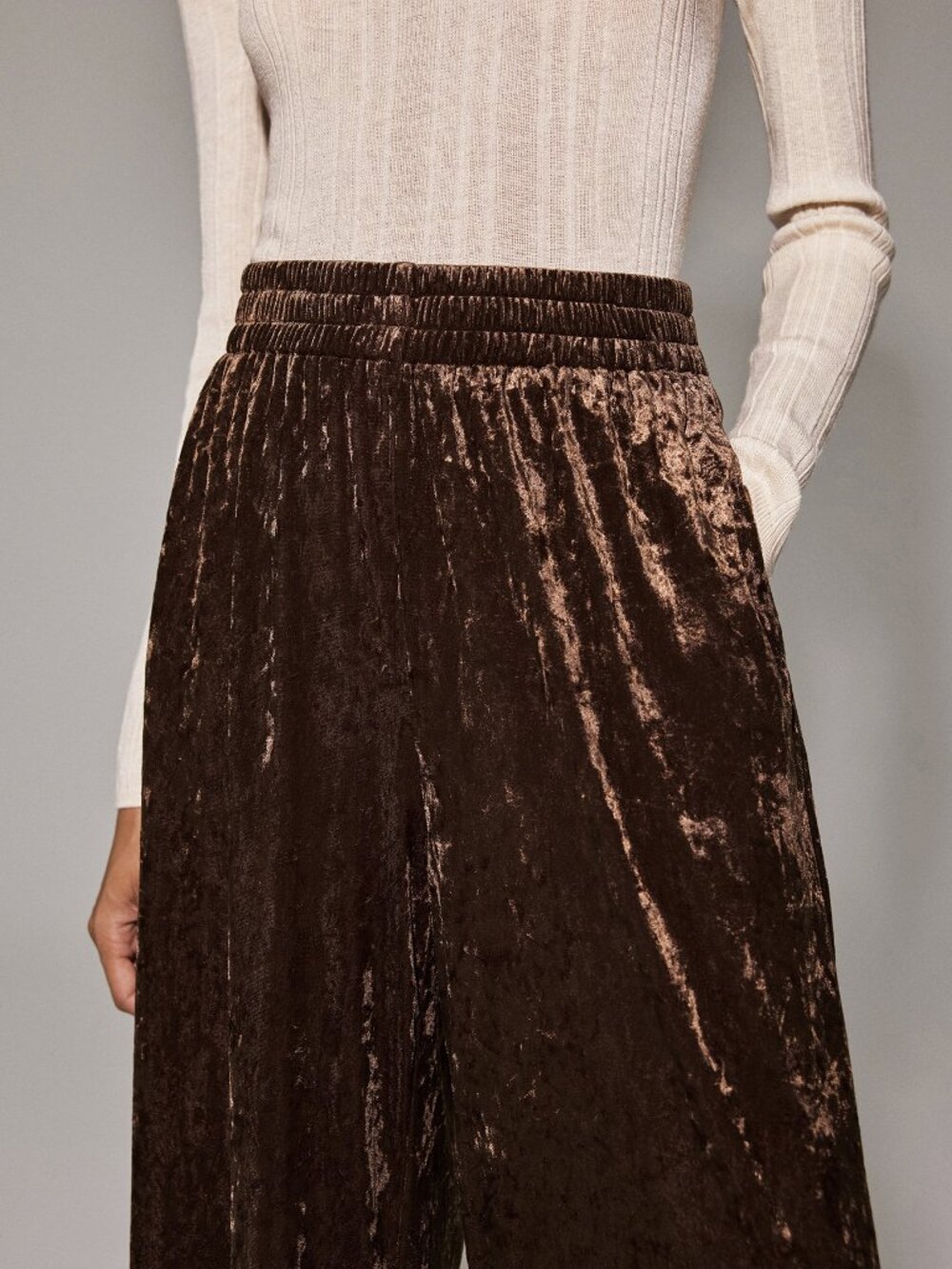 Brown Elegant Women's Pocket Contrast Sequin Straight Leg Long Trousers - Picture 8 of 8